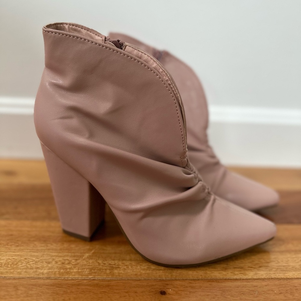 Blush Pink Rouched Ankle Boots